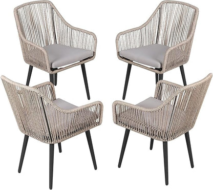 JOIVI Patio Dining Chairs Set of 4, 4-Piece Rattan Outdoor Chairs with Armrest and Cushions for Outside Lawn, Garden, Backyard, Indoor, Tan
