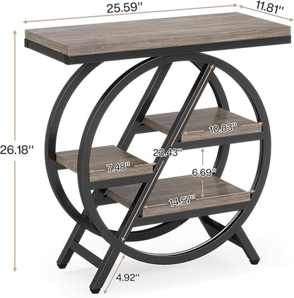 Tribesigns End Table for Living Room, 3-Tier Narrow Side Table with Storage, Wood Sofa Side Table with Geometric Metal Frame, Industrial Nightstand and Bedside Table for Bedroom, Grey
