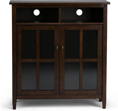 SIMPLIHOME Warm Shaker SOLID WOOD 39 inch Wide Transitional Medium Storage Media Cabinet in Tobacco Brown for the Living Room, Entryway and Family Room
