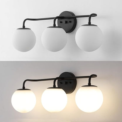 JONATHAN Y JYL3536B Louis Parisian Globe 25" 3-Light Metal/Frosted Glass Modern Contemporary LED Vanity Light Midcentury, Glam, Transitional, Bathroom, Powder Room, Dressing Room, Bedroom, Black