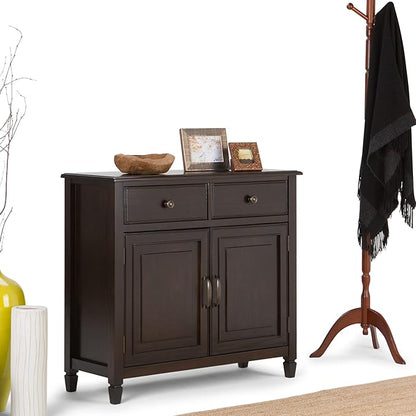 SIMPLIHOME Connaught SOLID WOOD 40 Inch Wide Traditional Entryway Storage Cabinet in Dark Chestnut Brown, For the Living Room, Entryway and Family Room