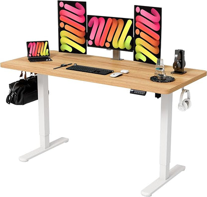 Monomi 55 Inch Large Electric Standing Desk, Height Adjustable Sit Stand Up, Work Home Office Computer PC Desks, Gaming Writing Study Bedroom Rising Table, Natural