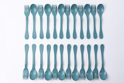Knork Eco Plant Based 24 Pack Reusable Bamboo Flatware Set (BLUE)