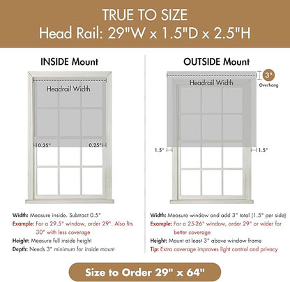 Madison Park Cordless Roman Shades, Total Blackout Window Blind Privacy Window Shades, Thermal Insulated Cordless Window Treatment for Bedroom, Living Room, Quincy, Single Panel 29" W X 64" H Grey