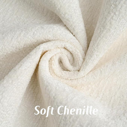 FUTEI Cream White Chenille Throw Pillow Covers 22x22 Inch Set of 2,Soft Cozy Bound Edge Design Cushion Case,Home Decor for Couch Bed Living Room