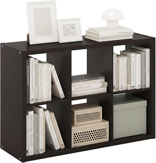 Furinno CUBICLE Book Shelf, 6-Cube Thick Frame Bookshelf, Horizontally & Vertically Reversible Bookcase with Open Back, 14.6 x 43.8 x 30, for Living Room, Bedroom, Home Office, Black Dark Oak