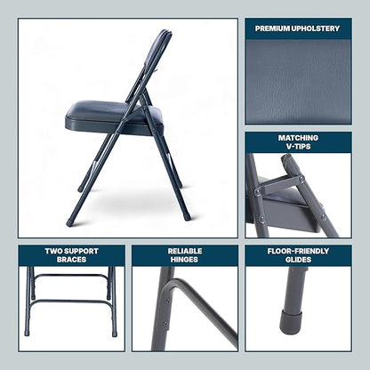 OEF Furnishings OEF1200 Series Premium Heavy Duty Vinyl Padded Folding Chairs, Commercial Grade 500 lb Capacity (4-Pack, Midnight Blue)