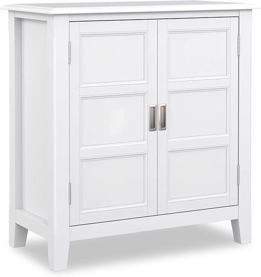 SIMPLIHOME Burlington SOLID WOOD 30 inch Wide Transitional Low Storage Cabinet in White for the Living Room, Entryway and Family Room