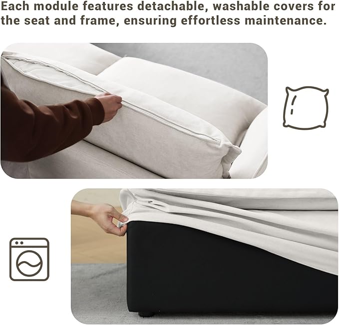 114” Oversized Modular Sectional Sofa, Comfy Down Fill Cloud Couch with Washable Cover, L Shaped 3 Seater Modular Couch with Ottoman, Convertible Sectional Couches for Living Room, Cream White