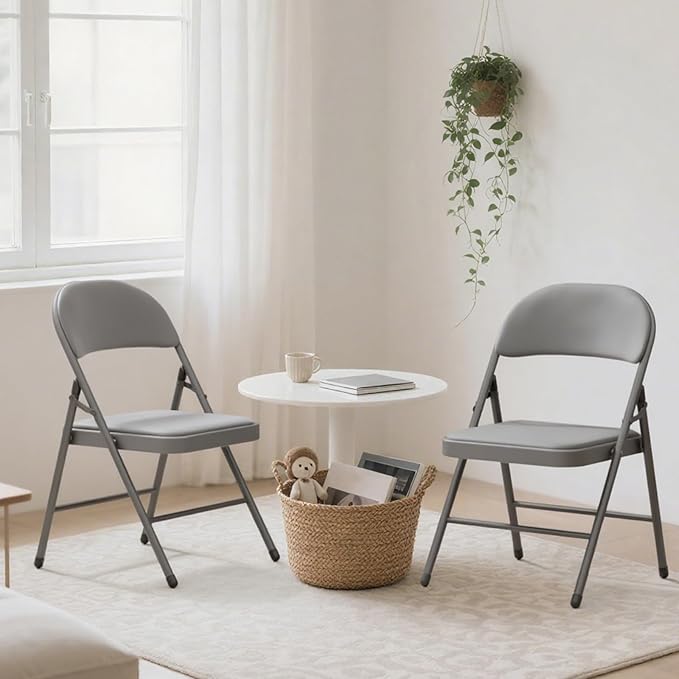 24 Pack Gray Folding Chairs with Padded Cushion for Outside, Portable Stackable Commercial Metal Foldable Chairs with Steel Frame for Home Events Office Wedding Party, 350lbs Capacity