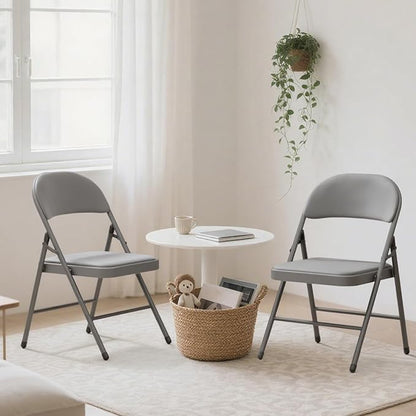 12 Pack Gray Folding Chairs with Padded Cushion for Outside, Portable Stackable Commercial Metal Foldable Chairs with Steel Frame for Home Events Office Wedding Party, 350lbs Capacity