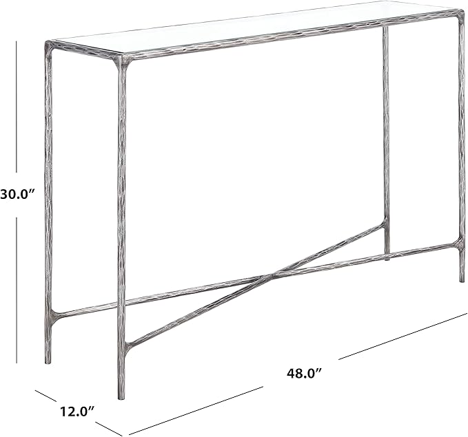 SAFAVIEH Couture Home Collection Jessa Silver Metal/Tempered Glass Top Entryway Living Room Rectangle Console Table (Fully Assembled)