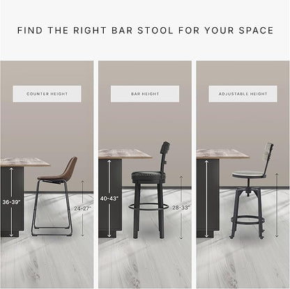 Signature Design by Ashley Centiar Casual Bucket Seat Dining Upholstered Bar Stool with Black Metal Base, Set of 2, Faux Leather, 23.75" Seat Height, White
