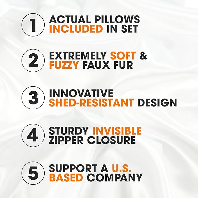 Cheer Collection Faux Fur Throw Pillows - Decorative Pillows for Couch, Bed Throw Pillows, Black Accent Pillows for Bedroom or Living Room Aesthetic, Set of 2 Furry Throw Pillows, 26" x 26"