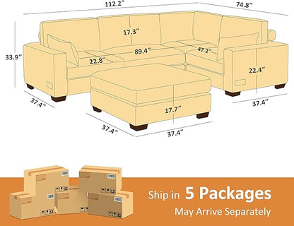 VANOMi Large Modular Sectional Sofa, Oversized Couch with Charging Station, Cloud Couch Deep Seat Sofa with Thick Cushion, Convertible Sectional Couches for Living Room Office Apartment