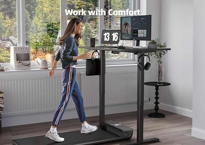 YDN Electric Standing Desk Adjustable Height, 40 x 24 Inches Stand up Desk with Cable Management, Home Office Desks with Splice Board & Black Frame, Black Top