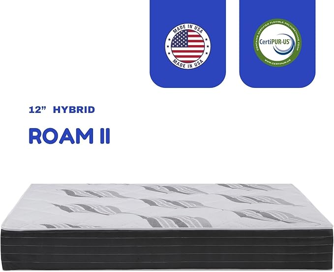 Roam 2.0 RV 12" Hybrid Mattress with Gel Memory Foam, RV Short King 72x75 Mattress, Luxury Medium Feel Made in USA