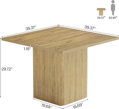 Tribesigns 39-Inch Square Dining Table for 4, Small Fluted Kitchen Table with Sturdy Pedestal, Farmhouse Wooden Dinner Table for Dining Room, Living Room, Kitchen, Small Space, Natural