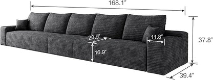 168.1" Oversized Cloud Modular Sofa, 5-Seater Couch for Large Living Room, Modern Upholstered Couches, Deep Seat Boneless Couch, No Assembly Required, Plush Corduroy (Black)