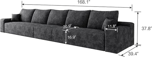 168.1" Oversized Cloud Modular Sofa, 5-Seater Couch for Large Living Room, Modern Upholstered Couches, Deep Seat Boneless Couch, No Assembly Required, Plush Corduroy (Black)