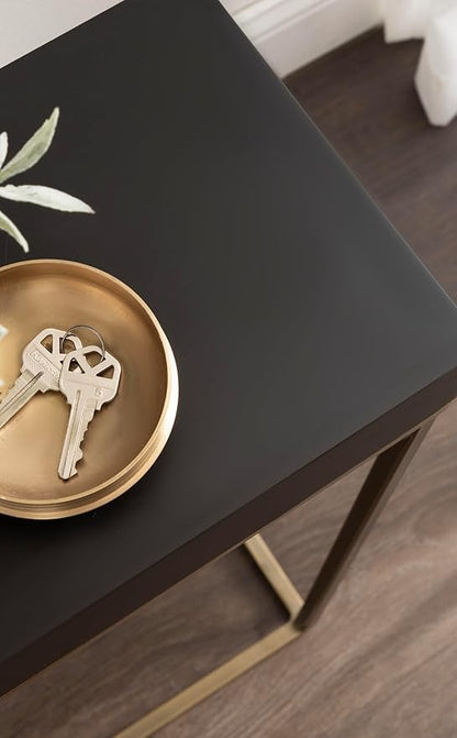 Kate and Laurel Karlsen Modern Wood and Metal Narrow Side Table, 16 x 8 x 24, Black and Antique Brass, Minimal Slim End Table for Use as Bedroom Nightstand or Accent Entryway or Living Room Decor