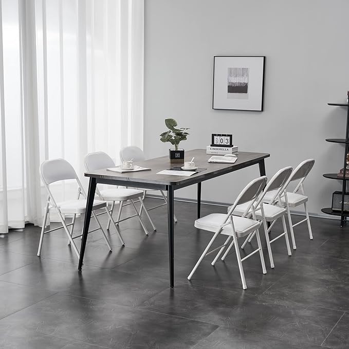6 Pack White Folding Chairs with Padded Seats, Portable Stackable Foldable Chairs for Indoor and Outdoor, Commercial Seat with Metal Frame for Events Office Wedding Party, 330lbs Capacity