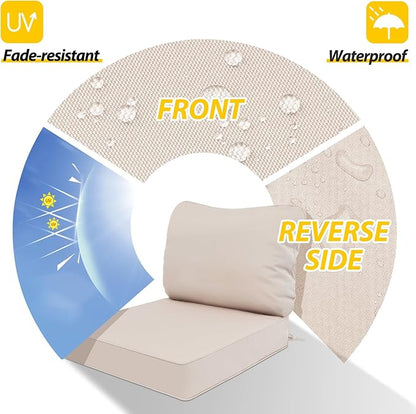 AAAAAcessories Outdoor Deep Seat Cushions, Waterproof, Fade-Resistant Patio Furniture Replacement Cushions, 23.5" x 25.5" x 5" + 23.5" x 19", Khaki Beige
