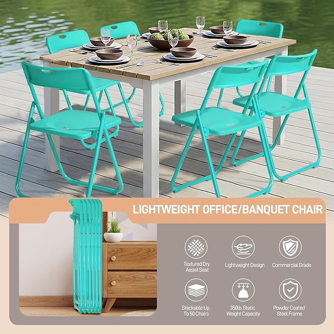 Karl home 10 Pcs Folding Chair, 300LBS Lightweight Foldable Plastic Chair, Reinforced Metal Frame Easy to Fold & Store for Indoor & Outdoor, Wedding, Party, Meeting Room, Patio and Garden, Mint Green
