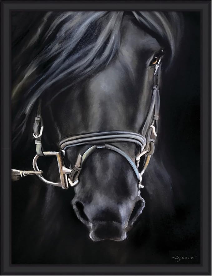 Kate and Laurel Framed Wall Art Print Ebony Splendor by Mary Sparrow, 33 x 43, Oliver Black Narrow Frame, Traditional, Animal Art for Wall Decor