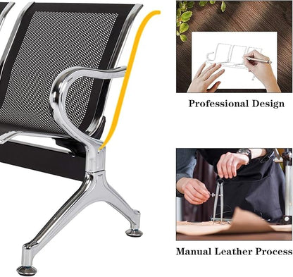 Kinsuite Reception Room Chair - 2pcs 2-Seat Guest Bench with Arms, Metal Waiting Room Chairs Reception Seat for Office Bank, Hospital, Airport, Black
