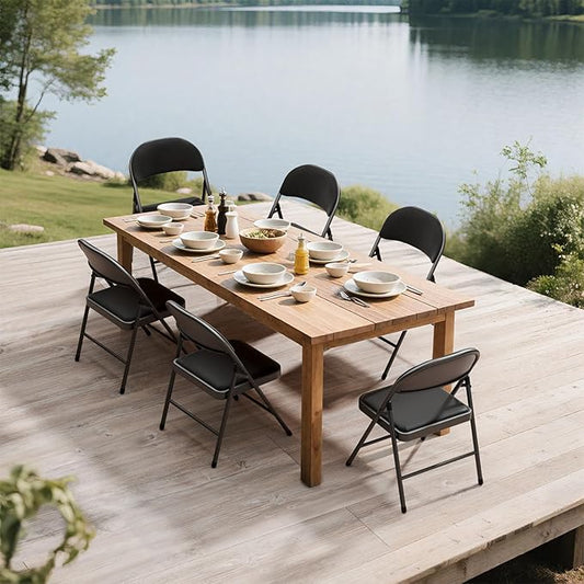 6 Pack Black Folding Chairs with Padded Cushion for Outside, Portable Stackable Commercial Metal Foldable Chairs with Steel Frame for Party Home Events Office Wedding, 350lbs Capacity