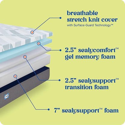 Sealy Dreamlife 12” Foam Mattress-in-a-Box, Queen, SealyComfort Gel Memory Foam, SealySupport Transition Foam, Surface-Guard Technology