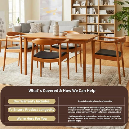 Tomile Upholstered Dining Chair Kennedy Armchair, Mid Century Modern Kitchen & Dining Chairs with PU Leather Cushion Seat, Hans Wegner Elbow Chair for Living Room Bedroom Office (Chestnut Color)