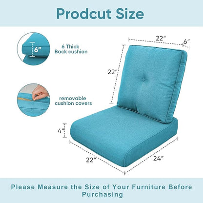 8-Piece Outdoor Patio Cushion Set - Fade & Water Resistant with Removable Olefin Cover, 22x24x4 Inch Memory Foam Cushions for Wicker Sectional Sofa – Teal/Buckle