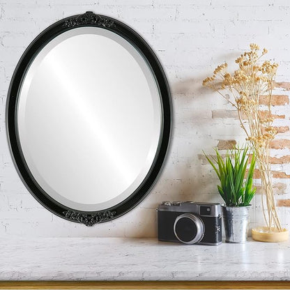 OVALCREST Oval Beveled Wall Mirror for Home Decor - Athena Style - Gloss Black - 18" x 14" Outside Dimensions