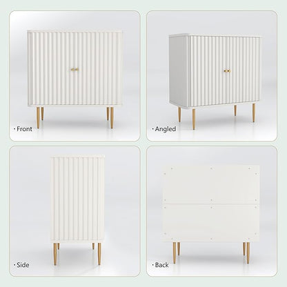 HLR Sideboard Buffet Cabinet with Fluted Texture, White Accent Cabinet with 2 Doors, Modern Credenza Storage for Kitchen Living Room, Entryway (White, 1Piece)