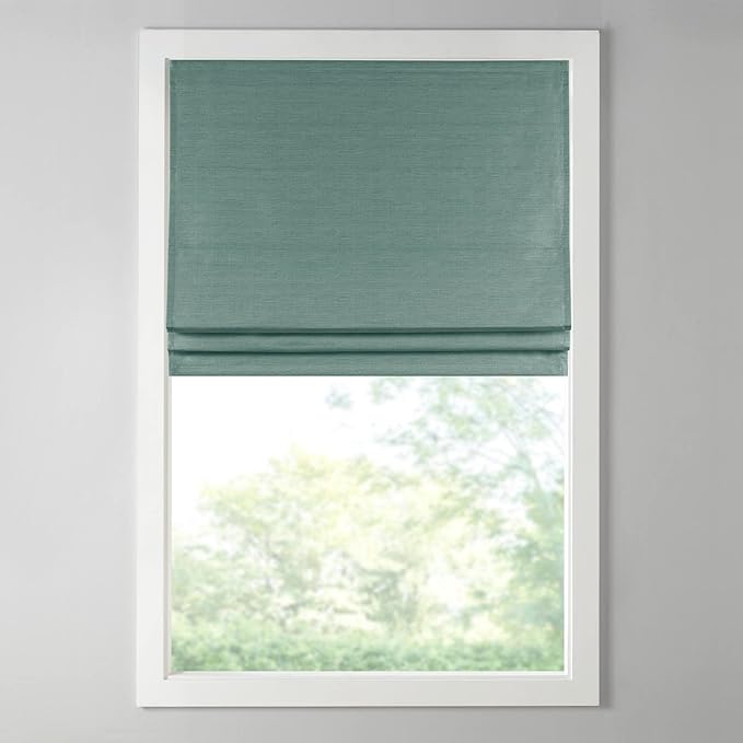 Madison Park Cordless Roman Shades Faux Silk Shade with Sheen 1-Panel Privacy, Room Darkening, Energy Efficient, Thermal Insulated Window Blind for Bedroom, Living Room Décor, 39"W x 64"L Como, Green