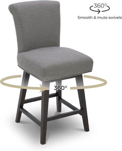 CHITA 26 Inch Counter Height Swivel Bar Stools Set of 2, FSC Certified Modern Fabric Swivel Barstool Chair with Back, Flint Grey
