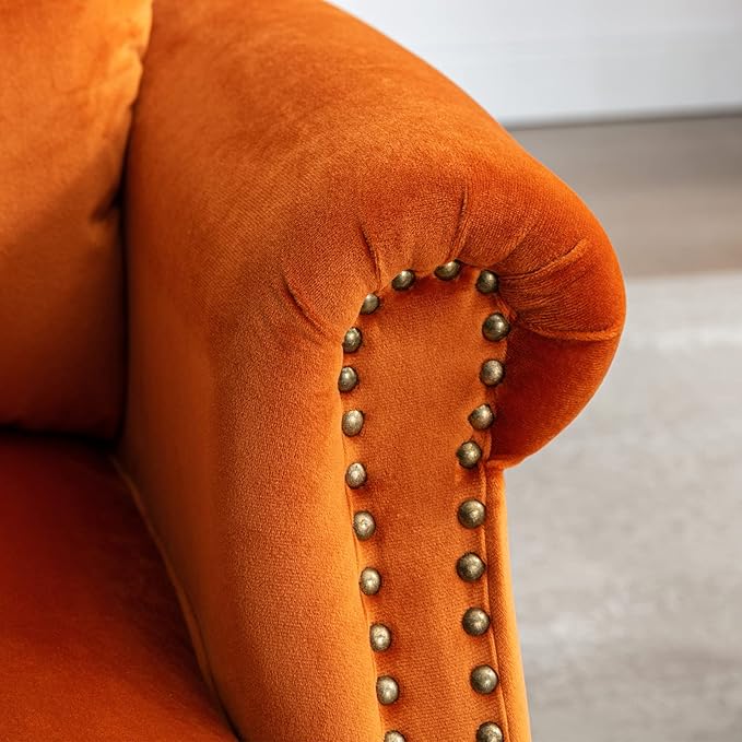 Accent Reading Arm Chairs Midcentury Modern Comfy Corner Sofa Chair, Wingback Waiting Room Club Chair with Tufted Back for Living Room/Bedroom/Reception Room, Velvet Orange