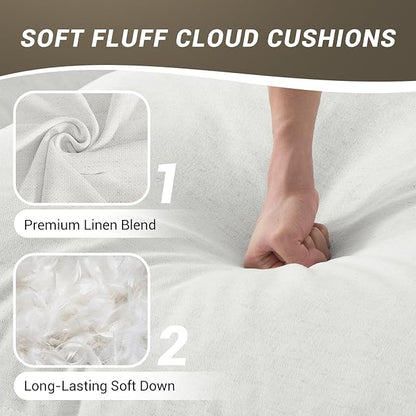 Oversized Cloud Modular Sectional Sofa, Comfy Down Filled Cloud Couch with Removable Cover, L Shaped 4 Seat Couch with Ottoman, Deep Seat Sectional Couches for Living Room, Cream White