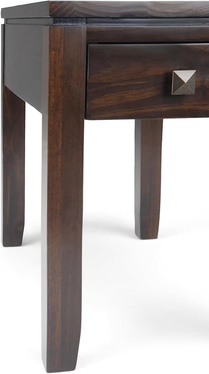 SIMPLIHOME Cosmopolitan SOLID WOOD 14 Inch Wide Rectangle Contemporary Narrow Side Table in Mahogany Brown, For the Living Room and Bedroom