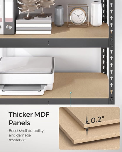 SONGMICS 5-Tier Storage Shelves, Load 2310 lb, Garage Storage, Boltless Assembly, Adjustable Shelving Unit, 17.7 x 35.4 x 70.9 Inches, for Study Shed Basement, Gray and Natural Beige UGLR450G01