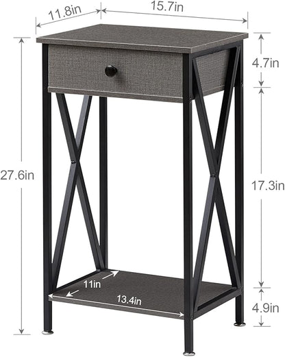 VECELO Tall Nightstand Set of 2,27.6 inch Wooden End Table with Metal X-Frame,Side Table with Drawer and Storage Shelf for Living Room Bedroom Entryway Small Spaces