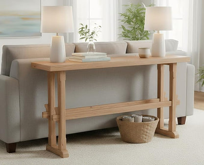 chairus 59" Long Console Table Farmhouse Narrow Sofa Table with Crossbar Solid Wood Entryway Table for Living Room/Hallway/Entrance, Natural