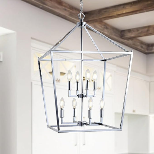 JONATHAN Y JYL7438C Pagoda Lantern Dimmable Adjustable Metal LED Pendant Classic Traditional Farmhouse Dining Room Living Room Kitchen Foyer Bedroom Hallway, 20 in, Chrome