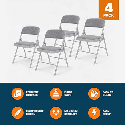 OEF Furnishings OEF2200 Series Heavy-Duty Premium Fabric Padded Upholstery Double-Hinged Folding Chairs (4-Pack, Slate Gray)