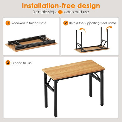 Need Folding Computer Desk - 31.5 Inch Foldable Office Writing Work Study Kids Student Teacher Home Bedroom Table for Small Space, Teak & Black