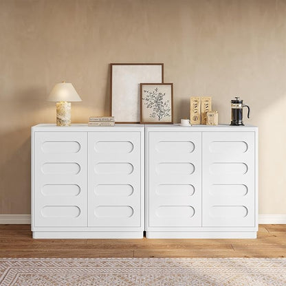 Buffet Cabinet Set of 2 with Storage, Arc Accent Sideboard with 2 Doors and Adjustable Shelves, Large Console Table for Dining Room, Kitchen, Living Room, White