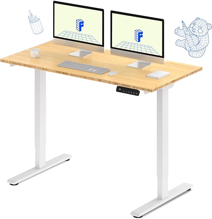 FLEXISPOT E3 Bamboo Dual Motor 55x28 Inch Electric Height Adjustable Standing Whole-Piece Board Desk Sit Stand Up Desk (White Frame + Bamboo Desktop)