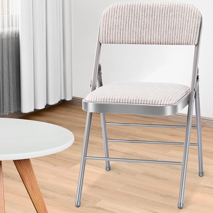 2 Pack Folding Chairs with Fabric Padded Cushion and Back, Commercial Grade Metal Chairs with Comfortable SOFT Fabric Cushion for Home and Office, for Indoor and Outdoor Events (2, White-Fabric)